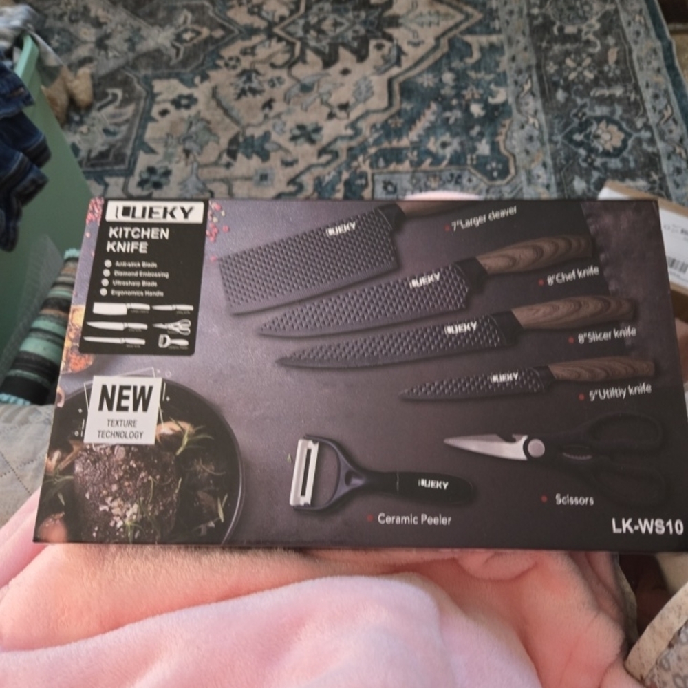 6 Pcs Kitchen Knives Set Stainless Steel Cleaver Scissors Peeler Chef's Gift Box